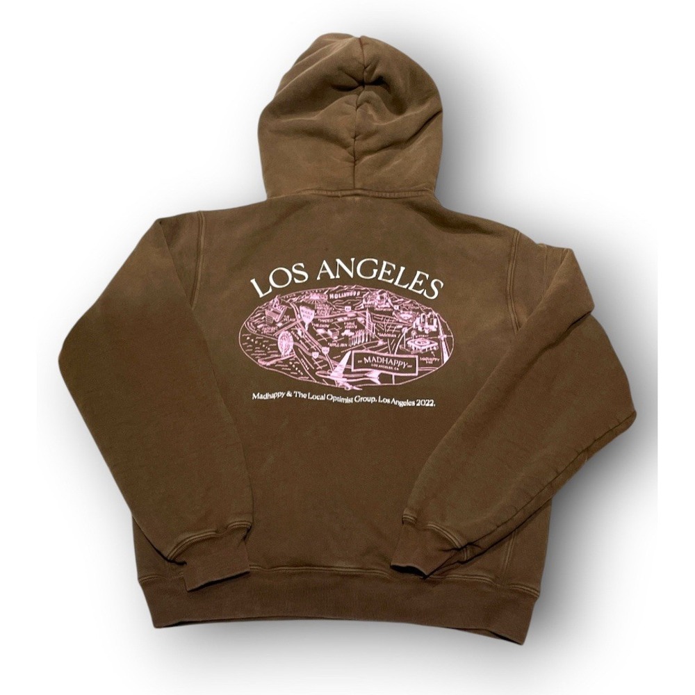 Madhappy Hoodie Mens Small Brown LA Local Optimist Map Heavyweight Sweatshirt